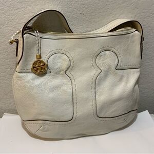TORY BURCH AMALIE  WHITE PEBBLED LEATHER SATCHEL DOCTOR BAG